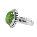 Natural de cobre amarillo verde turquesa piedra preciosa 925 anillo de plata sólida